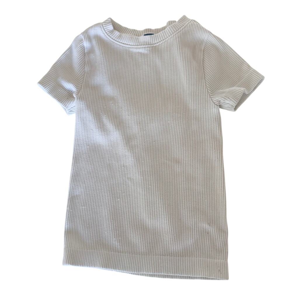 Old Navy Ribbed Fitted Cream Short Sleeve Tee Top XS
